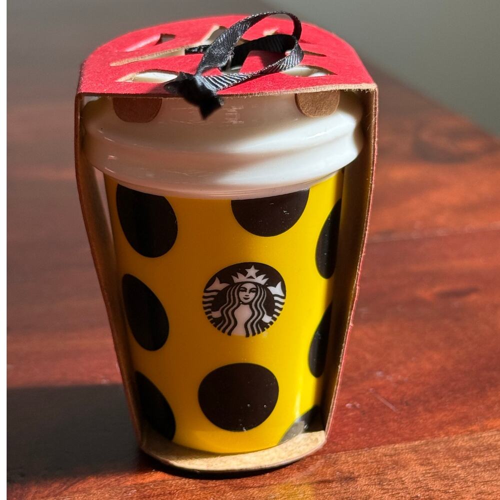 2015 starbucks christmas yellow with black dots tumbler NWT ornament